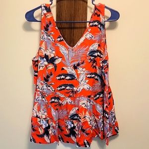 LOFT Summer Peplum Top Red Floral Size Large